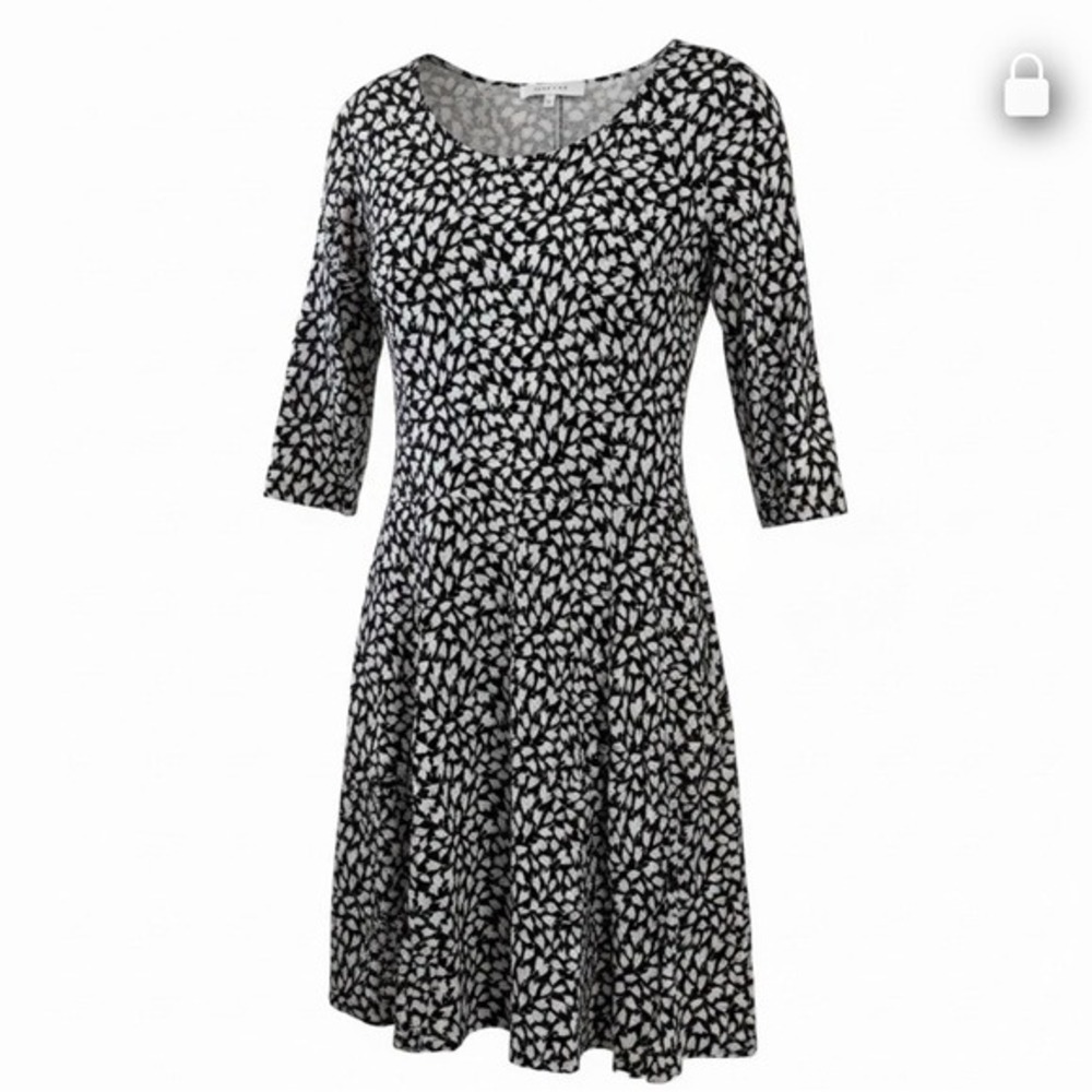 Lark & Ro Dress Fit Flare Midi Dress 3/4 Sleeve Navyโ Blue White Flower Large